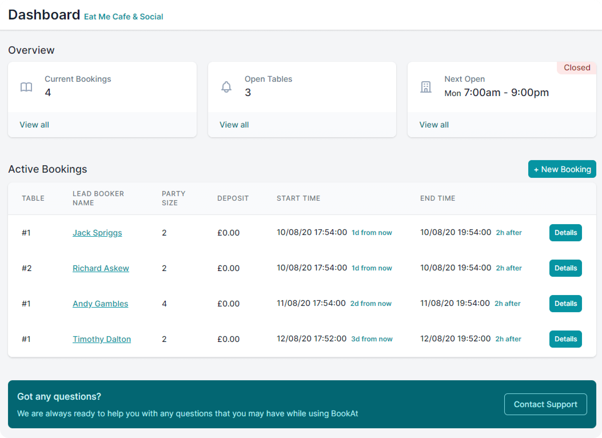 Dashboard screen for BookAt